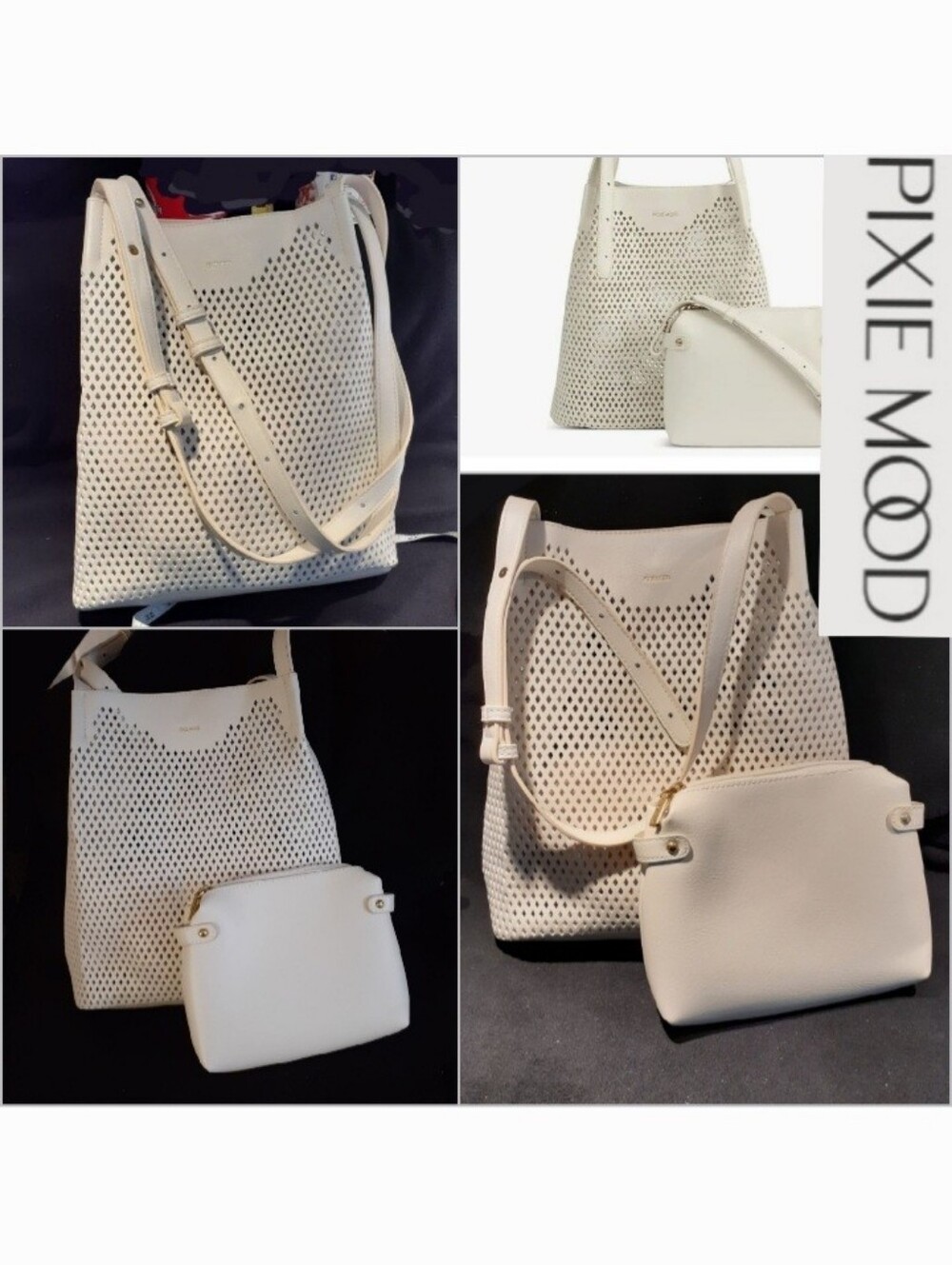Like NEW {2 PC} Pixie Mood Diamond Vegan Shoulder Tote Bag In Coconut Cream